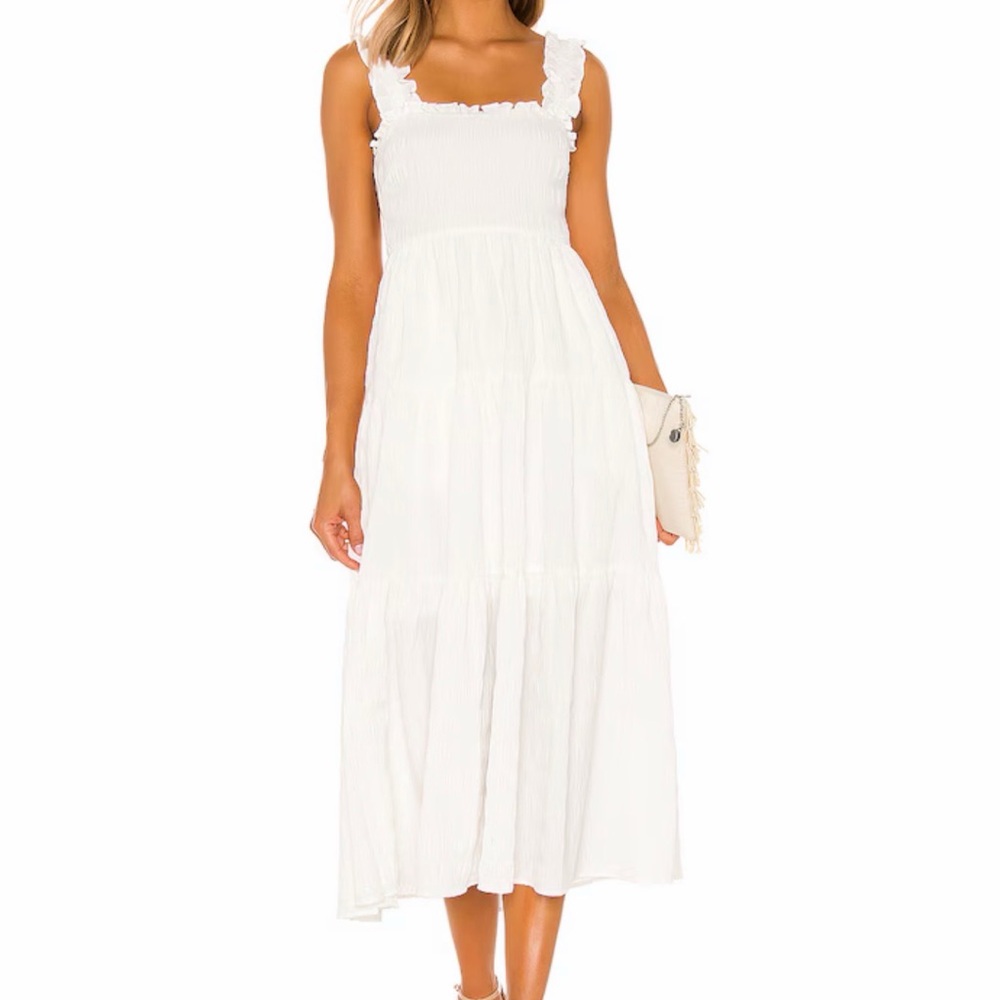 MAJORELLE White Smocked Midi Sundress